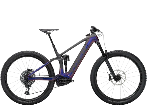 A trek rail bike, colored gray, with a brand sticker named 'trek' on a white background