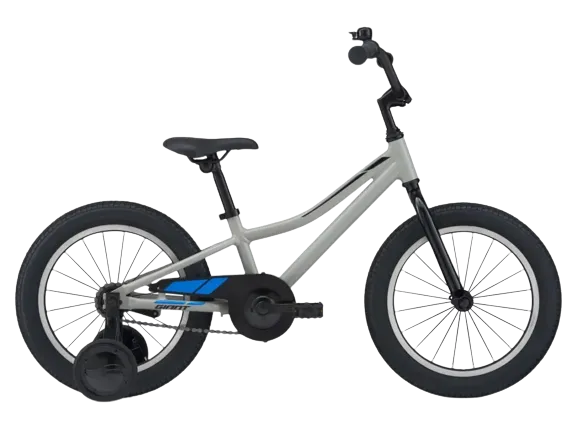 A giant animator c/b 16 kids bike in white color with training wheels and black gear case.