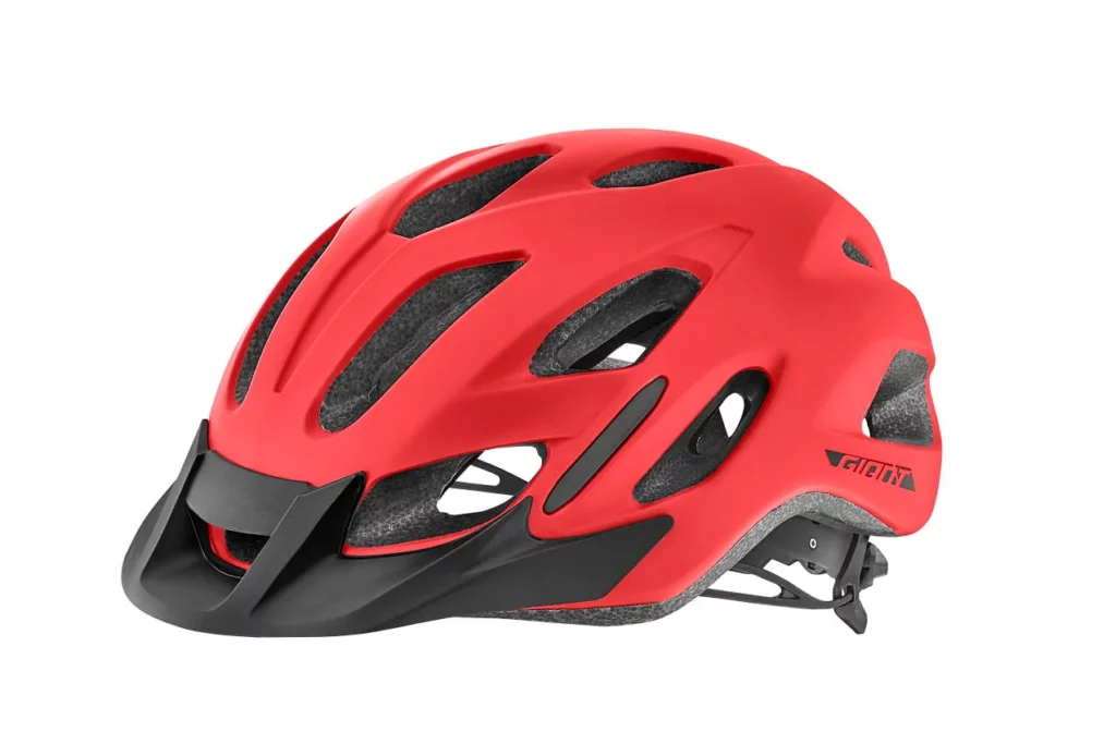 Compel arx kids helmet in red color, with the brand name giant on the sides and polycarbonate shell.