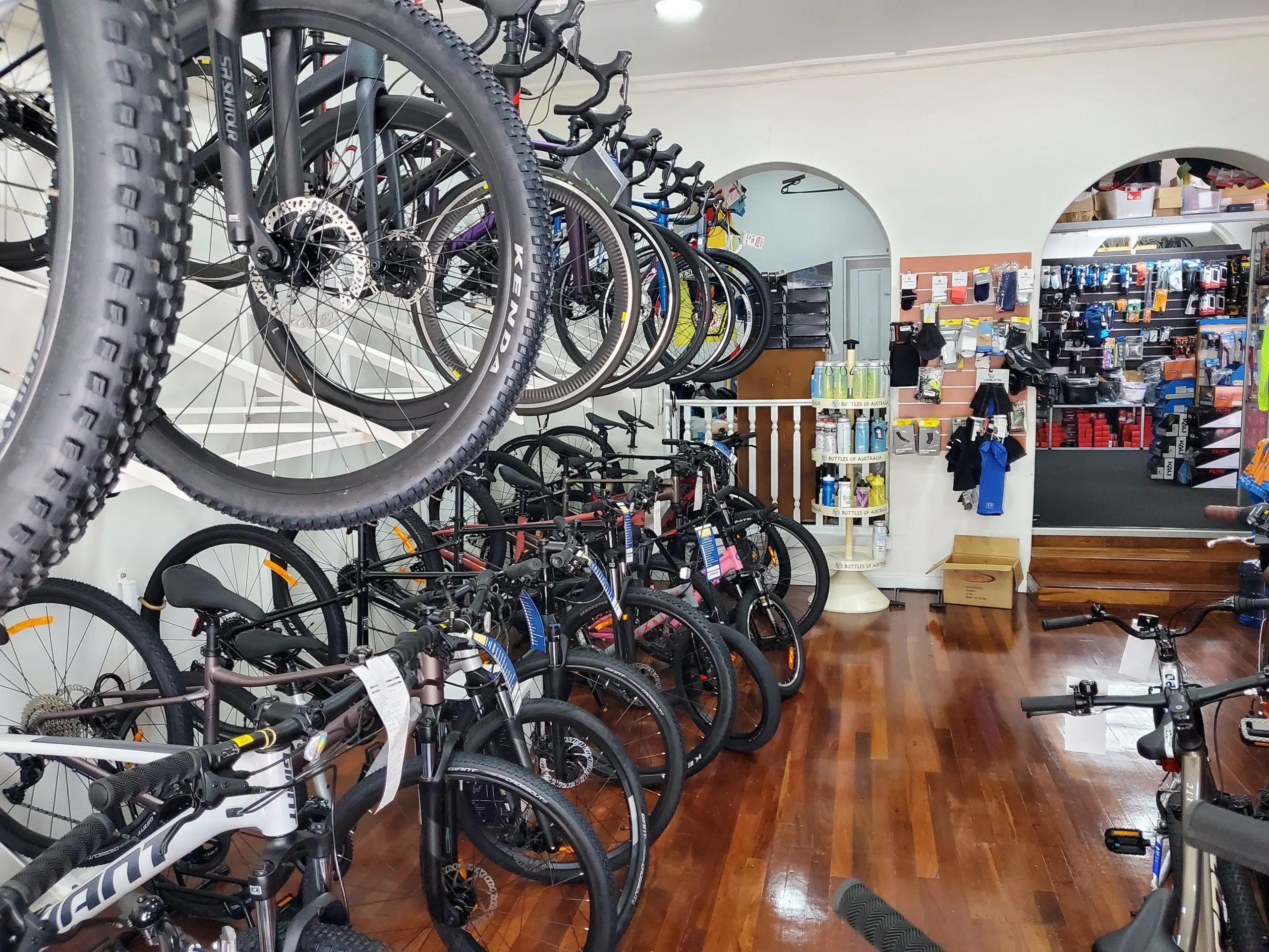Cyclemania bike shop with a wide selection of bikes for sale, as well as bike parts and accessories.