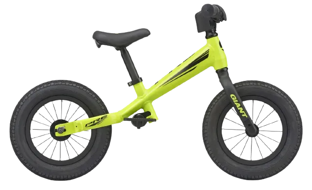 A giant pre bike in yellow color, with a 12-inch size, aluxx aluminum frame, and a thermo-formed polymer fork.
