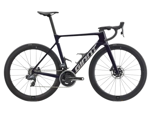 A giant propel advanced axs 1 bicycle, colored black, with a brand sticker named 'giant' on the frame.