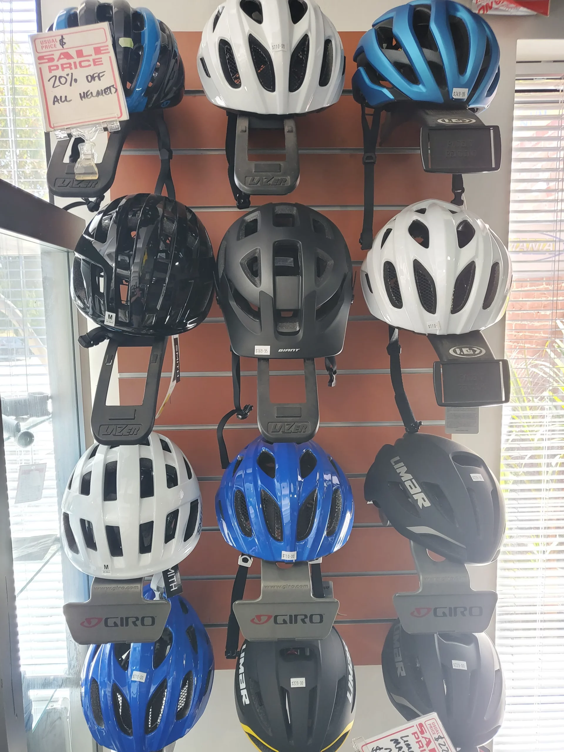 Giro cycling helmet retail wall display.
